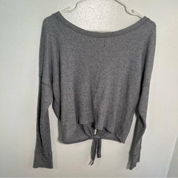 Abercrombie & Fitch Ribbed Tie Front Top Gray - Picture 10 of 14